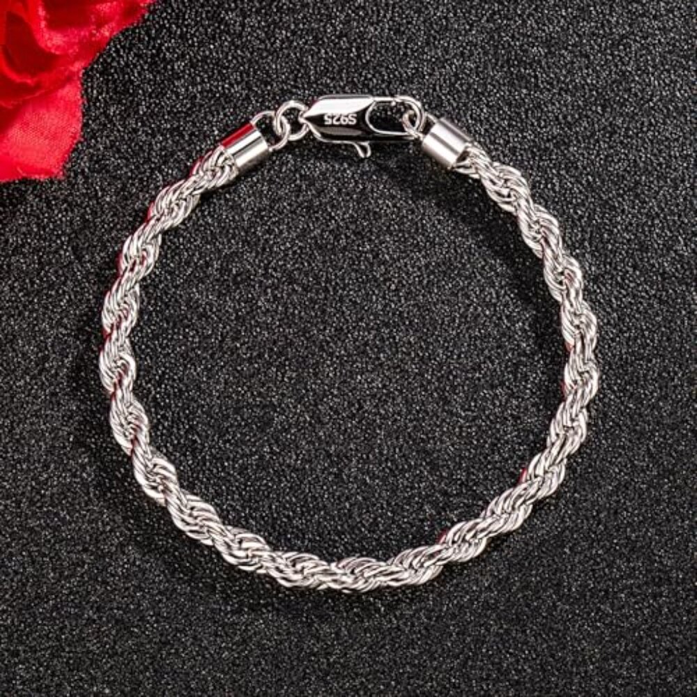 Sterling Silver 5mm Twist Rope Chain Bracelet Unisex Jewelry Gift - Picture 5 of 8
